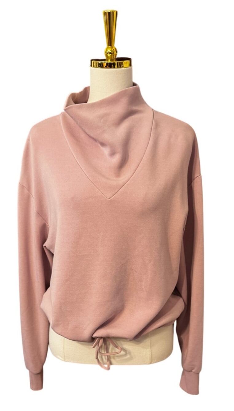 Varley DoubleSoft Cowl Neck Sweatshirt, Dusty Pink, Size Small Cozy Loungewear